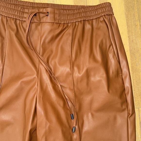 *last chance* Nine West | faux leather brown pants w/ draw string tie at waist - Picture 3 of 16